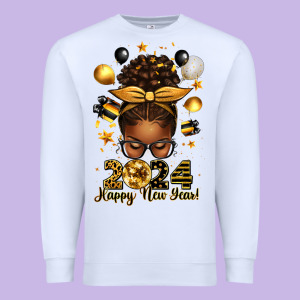 2024 Happy New Year  Afro Messy Bun Premium Sweatshirt Designed By Texasbilliewilder