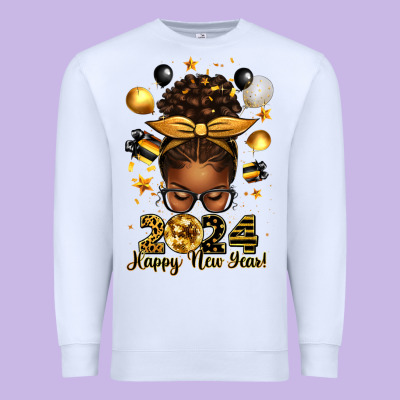 2024 Happy New Year  Afro Messy Bun Premium Sweatshirt Designed By Texasbilliewilder