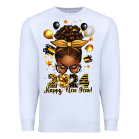 White 2024 happy new year  afro messy bun Premium Sweatshirt - texasbilliewilder