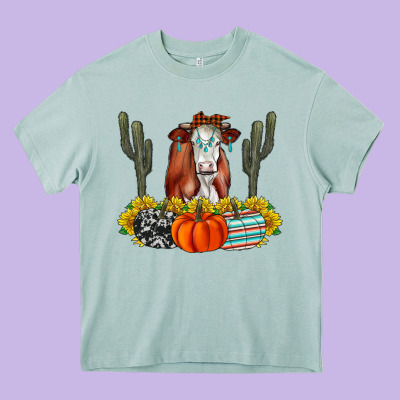 Fall Cow Heavy Core Tee Designed By Cowhidedigitalart