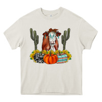 Cream Fall Cow Heavy Core Tee - CowhideDigitalArt