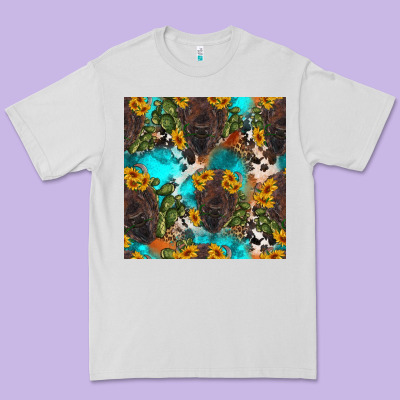 Western Bison And Sunflowers Seamless Pattern Premium Tee Designed By Hra Design Shop