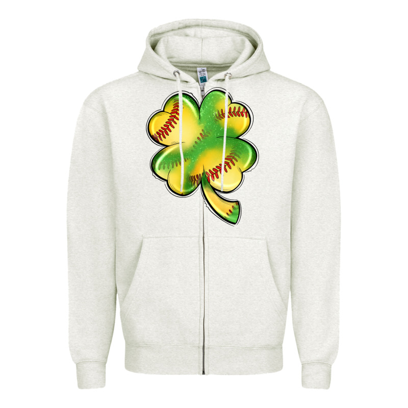 St. Patrick's Day Clover Softball Zipper Hoodie by Artiststas | Teevron