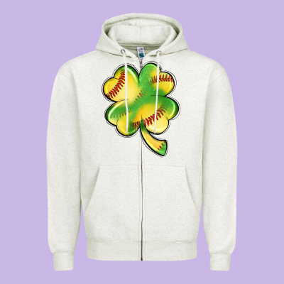 St. Patrick's Day Clover Softball Zipper Hoodie Designed By Artiststas