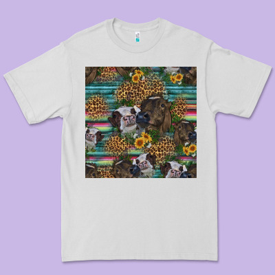 Western Two Cute Heifers Seamless Pattern Premium Tee Designed By Hra Design Shop