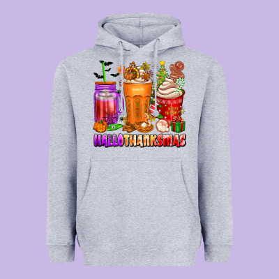 Hallothanksmas Coffee Cups Heavyweight Hoodie Designed By Texasbilliewilder