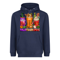 Navy hallothanksmas coffee cups Heavyweight Hoodie - texasbilliewilder