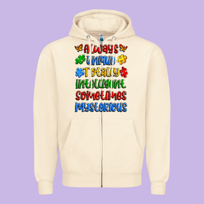 Always Unique Totally Intelligent Sometimes Myster Zipper Hoodie Designed By Artiststas