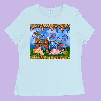America Farm Animals Truck 20oz Skinny Tumbler Ladies Tee Designed By Neo Western