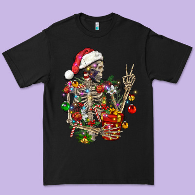 Christmas Lights And Skeleton Premium Tee Designed By Fadigitalartstudio