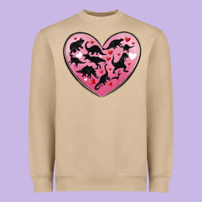Dinosaur Valentine Heart Heavyweight Sweatshirt Designed By Maliassmallbusiness