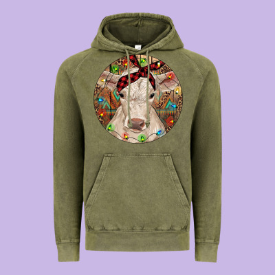 Christmas Charolais Calf Baby Cow Vintage Hoodie Designed By Ranaportraitstore