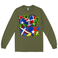 Army Green puerto rico with dominican republic hearts Long Sleeve Tee - NancyCooperArtShop