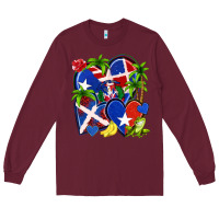 Puerto Rico With Dominican Republic Hearts Long Sleeve Tee | Teevron