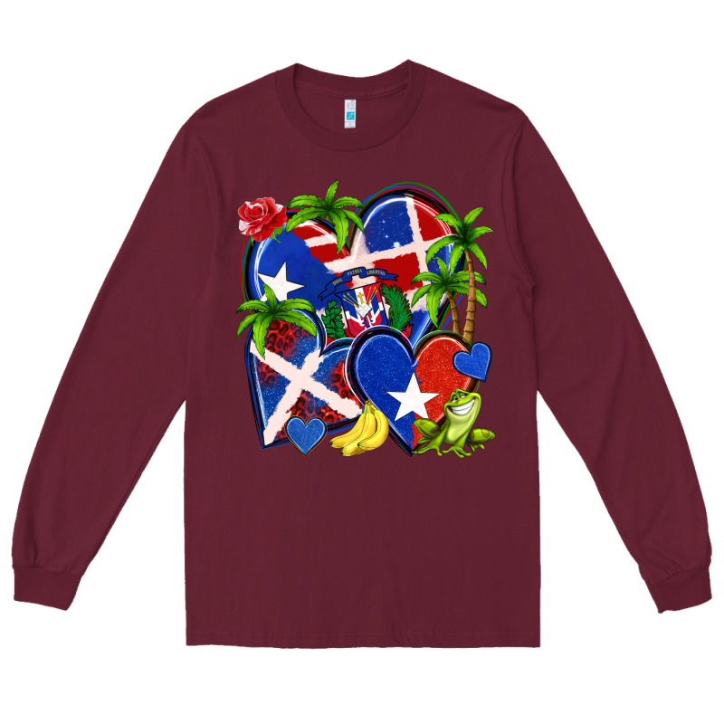Puerto Rico With Dominican Republic Hearts Long Sleeve Tee by NancyCooperArtShop | Teevron