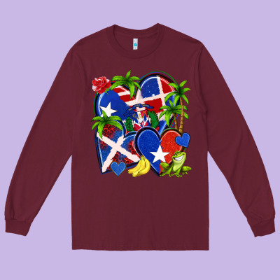 Puerto Rico With Dominican Republic Hearts Long Sleeve Tee Designed By Nancycooperartshop