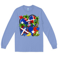 Colony Blue puerto rico with dominican republic hearts Long Sleeve Tee - NancyCooperArtShop