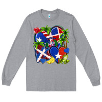 Heather Grey puerto rico with dominican republic hearts Long Sleeve Tee - NancyCooperArtShop