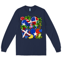 Navy puerto rico with dominican republic hearts Long Sleeve Tee - NancyCooperArtShop