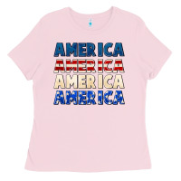Bubblegum Pink America 4th of July Ladies Tee - CowGirlArtShop