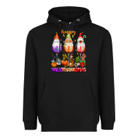 Black Happy Hallothanksmas wine glasses and gnomes Heavyweight Hoodie - texasbilliewilder