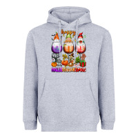 Heather Grey Happy Hallothanksmas wine glasses and gnomes Heavyweight Hoodie - texasbilliewilder