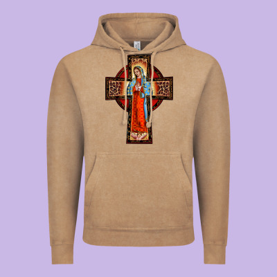 Lady Of Guadalupe Leopard Cross Vintage Hoodie Designed By Barkaloodesign