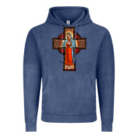 Vintage Denim lady of guadalupe leopard cross Vintage Hoodie - BarkalooDesign