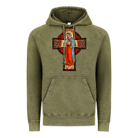 Vintage Olive lady of guadalupe leopard cross Vintage Hoodie - BarkalooDesign