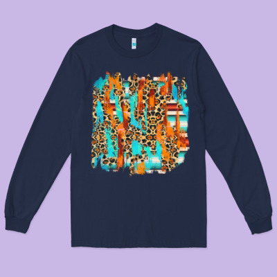 Serape With Leopard Pattern Long Sleeve Tee Designed By Nancycooperartshop