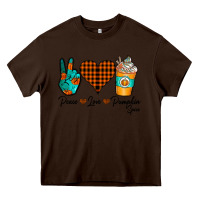 Chocolate Brown Peace Love Pumpkin Spice Heavy Core Tee - CowhideDigitalArt