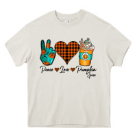Cream Peace Love Pumpkin Spice Heavy Core Tee - CowhideDigitalArt