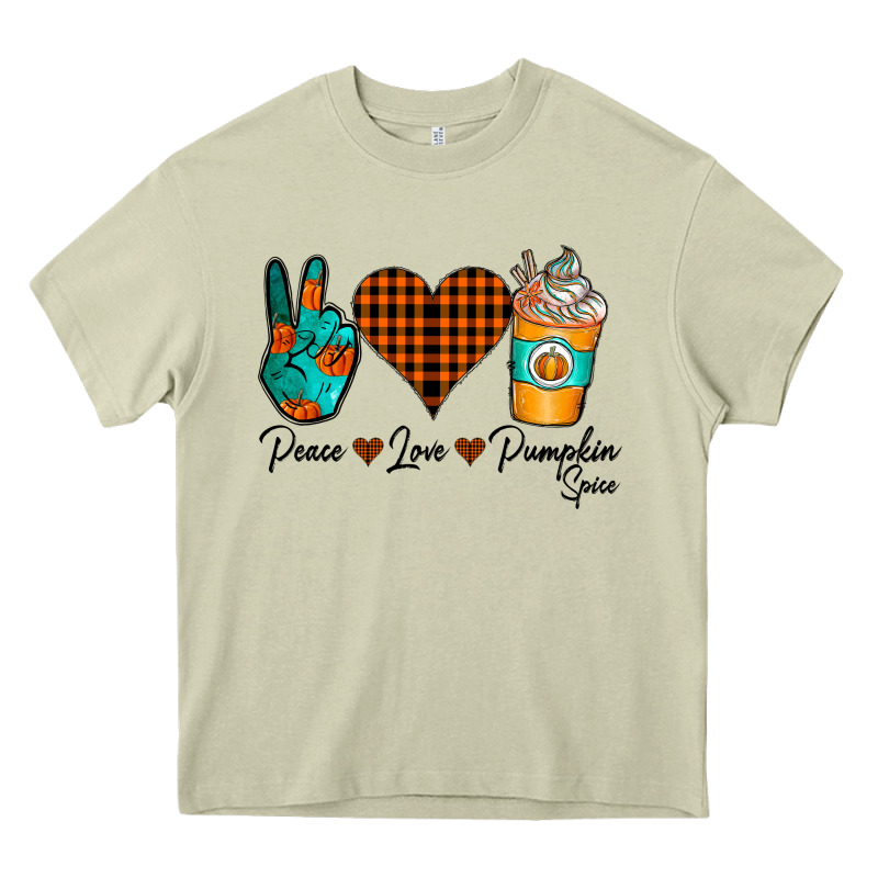 Peace Love Pumpkin Spice Heavy Core Tee by CowhideDigitalArt | Teevron