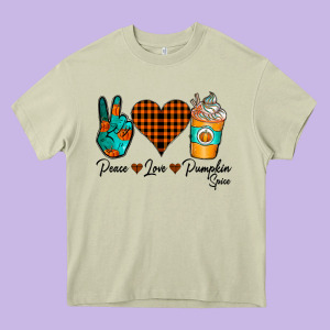 Peace Love Pumpkin Spice Heavy Core Tee Designed By Cowhidedigitalart