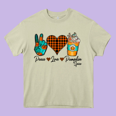 Peace Love Pumpkin Spice Heavy Core Tee Designed By Cowhidedigitalart