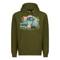 Army Green Easter gnomies with truck Easter Day Premium Hoodie - HowdyJamesFarm