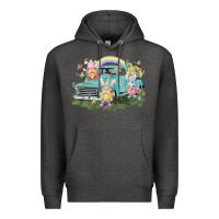 Charcoal Heather Easter gnomies with truck Easter Day Premium Hoodie - HowdyJamesFarm