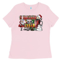 Bubblegum Pink I Believe In Santa And Coffee Ladies Tee - CowhideDigitalArt