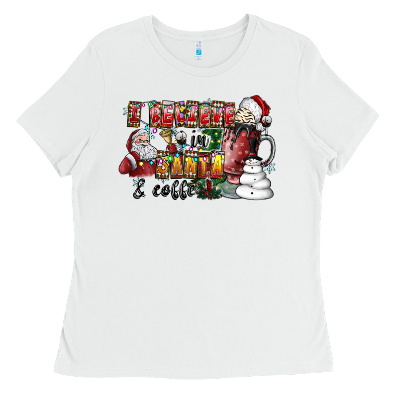 I Believe In Santa And Coffee Ladies Tee by CowhideDigitalArt | Teevron