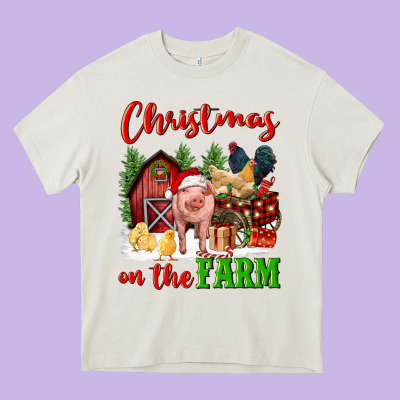 Christmas On The Farm Heavy Core Tee Designed By Fadigitalartstudio