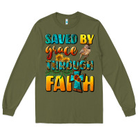 Army Green saved by grace through faith Long Sleeve Tee - NancyCooperArtShop