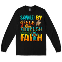 Black saved by grace through faith Long Sleeve Tee - NancyCooperArtShop
