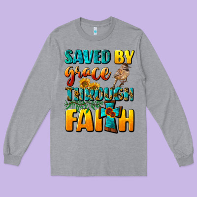Saved By Grace Through Faith Long Sleeve Tee Designed By Nancycooperartshop