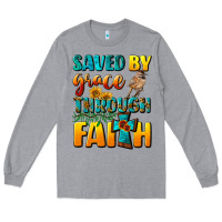 Heather Grey saved by grace through faith Long Sleeve Tee - NancyCooperArtShop