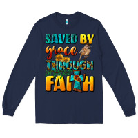 Navy saved by grace through faith Long Sleeve Tee - NancyCooperArtShop