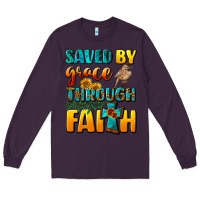 Plum saved by grace through faith Long Sleeve Tee - NancyCooperArtShop