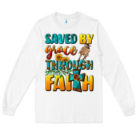 White saved by grace through faith Long Sleeve Tee - NancyCooperArtShop