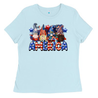 Baby Blue America gnomes 4th of July Ladies Tee - CowGirlArtShop