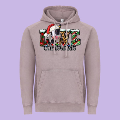 Love Christmas Cow Vintage Hoodie Designed By Jasminsmagicworld