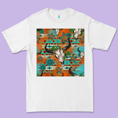 Western Bull Skull Seamless Pattern Premium Tee Designed By Hra Design Shop